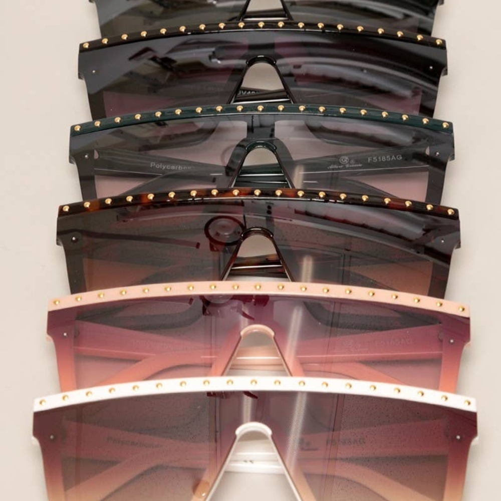 Studded Flat Top Sunglasses- White